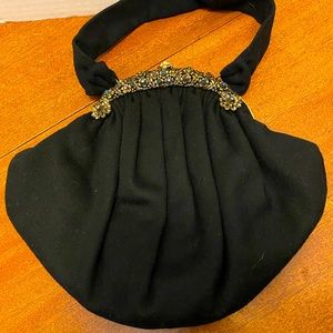 Vintage Guild Creations Black Dress Bag with stones near closure.